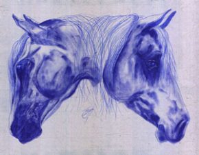 Kunstkarten Pferde, Pferdekopf blau, art-cavallo